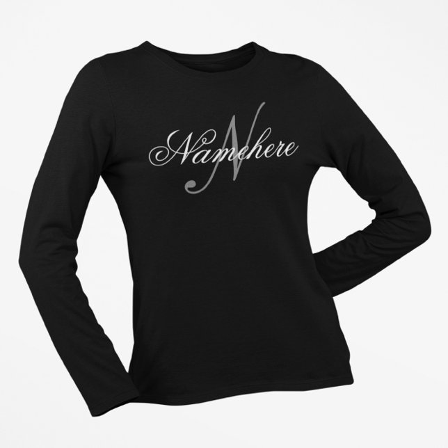 T-shirt Monogramme de nom noir et blanc personnalisé uniqu (Créateur téléchargé)