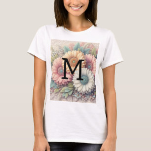 T-shirt Monogramme dentelle fleurie rose orangé marguerite