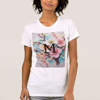 T-shirt Monogramme dentelle rose pastel fleurs de cerisier