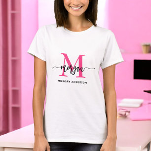 T-shirt Monogramme élégant rose chaud moderne