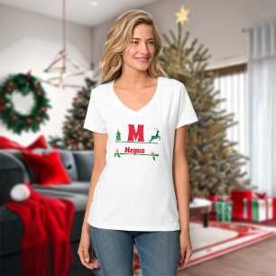 T-shirt Monogramme et nom personnalisés de Noël Femmes