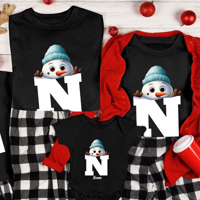 T-shirt Monogramme Famille Noël Custom mignon Snowman (Créateur téléchargé)