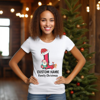T-shirt Monogramme Famille Noël Personnalisez Avec Nom