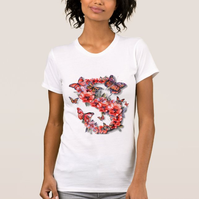 T-shirt monogramme floral et papillon (Devant)