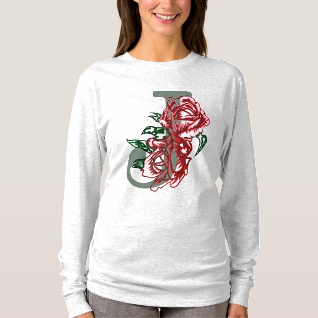 T-shirt monogramme floral lettre majuscule J (Devant)