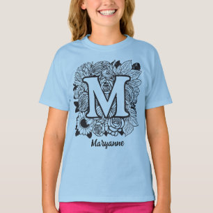T-shirt Monogramme floral noir et blanc lettre M