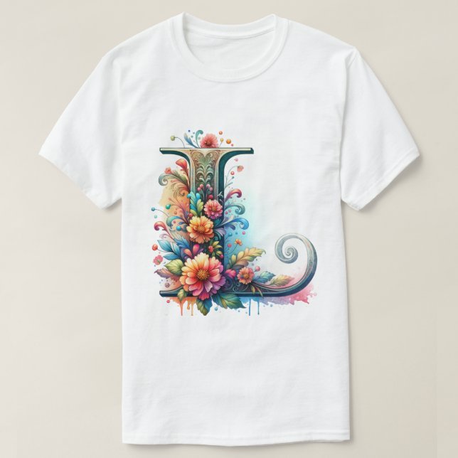 T-shirt Monogramme floral orné "J" (Design devant)