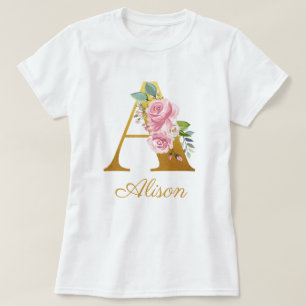 T-shirt Monogramme floral personnalisé Nom initial botaniq