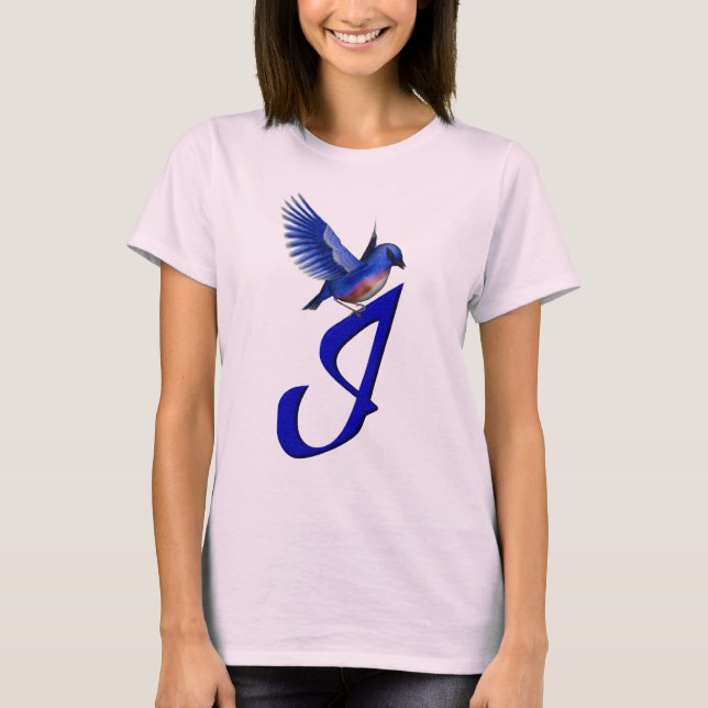 T-shirt Monogramme Initial I Élégant Bluebird (Devant)