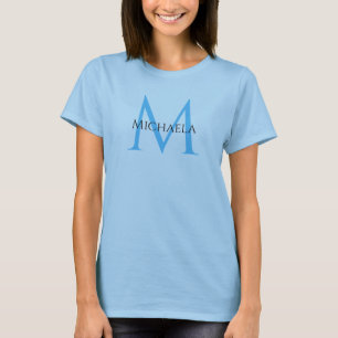 T-shirt Monogramme initial moderne Élégante Femme Bleu cla