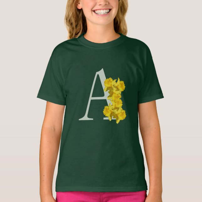 T-shirt Monogramme initiale A jonquille  (Devant)