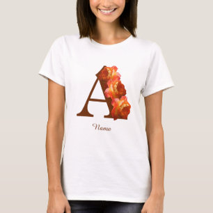 T-shirt Monogramme Initiale A Personnalisé Rose Orange