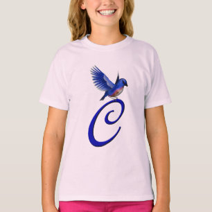 T-shirt Monogramme Initiale C Élégant Bluebird 