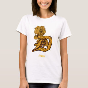 T-shirt Monogramme Initiale D Fleur de Pivoine en Or Perso