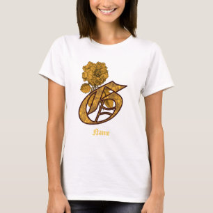 T-shirt Monogramme Initiale G Fleur de Pivoine en Or Perso