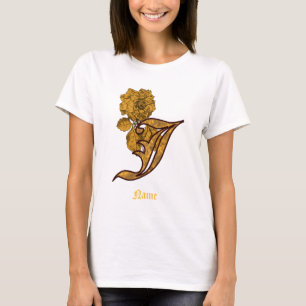 T-shirt Monogramme Initiale J Fleur de Pivoine en Or Perso