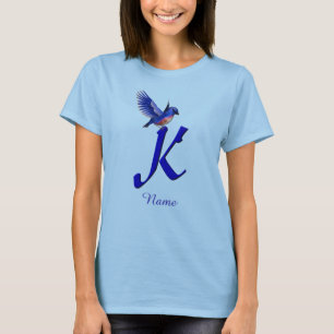 T-shirt Monogramme Initiale K Élégant Personnalisé Bluebir