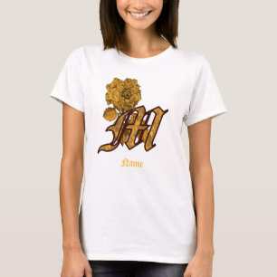 T-shirt Monogramme Initiale M Fleur de Pivoine en Or Perso