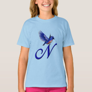 T-shirt Monogramme Initiale N Élégant Bluebird 