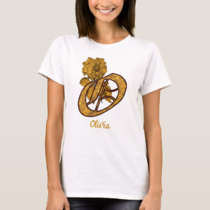 T-shirt Monogramme Initiale O Or Peony Personnalisé