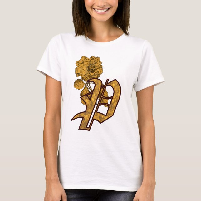 T-shirt Monogramme Initiale P Élégant Fleur de Pivoine en  (Devant)