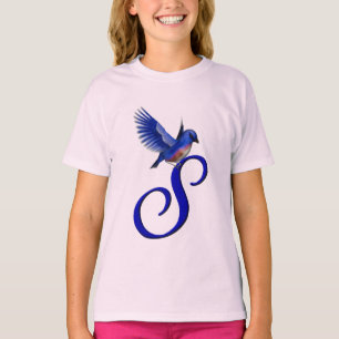 T-shirt Monogramme Initiale S Élégant Bluebird 