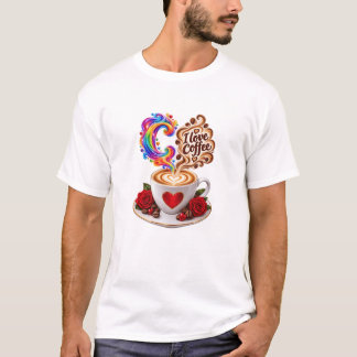 T-shirt Monogramme Lettre C 3D Luxueux J'Aime Café Arc-en-