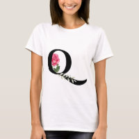 Monogramme Lettre initiale Q en noir avec rose ros