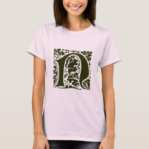 T-shirt Monogramme lettre N vintage vert William Morris