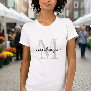 T-shirt Monogramme Moderne Minimaliste Noir Blanc