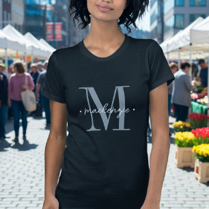 T-shirt Monogramme Moderne Minimaliste Noir Blanc