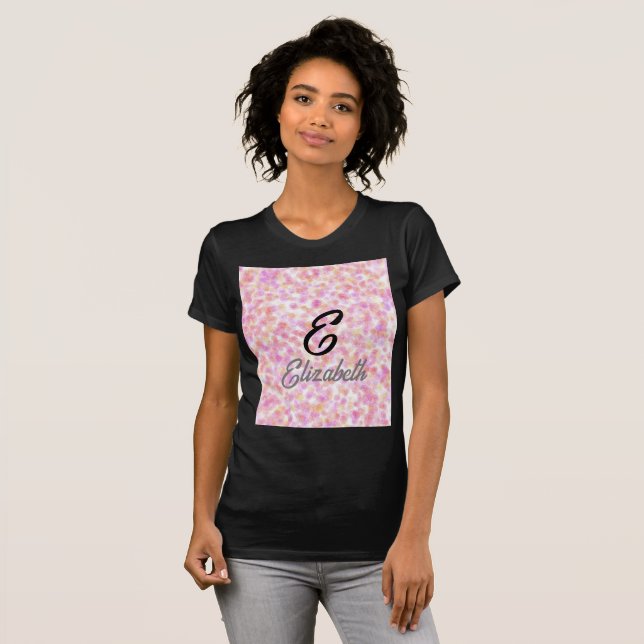 T-shirt Monogramme moderne Nom Aquarelle rose Yellow Spots (Devant entier)
