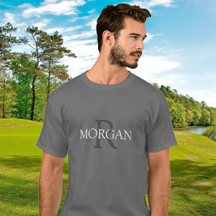 T-shirt Monogramme & Nom, Design Tendance Texte Gris Blanc