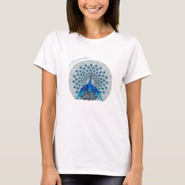 T-shirt Monogramme Peacock Turquoise bleu et blanc Monogra (Devant)