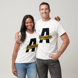 T-shirt Monogramme personnalisé noir et or assorti