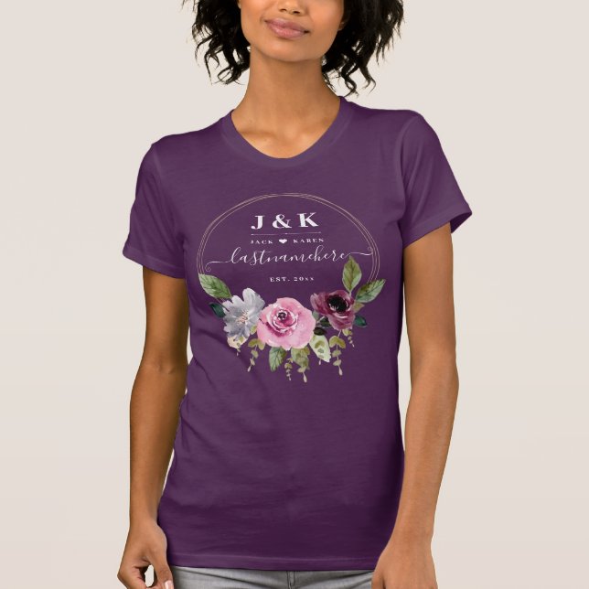 T-shirt Monogramme personnalisé rose et bordeaux (Devant)