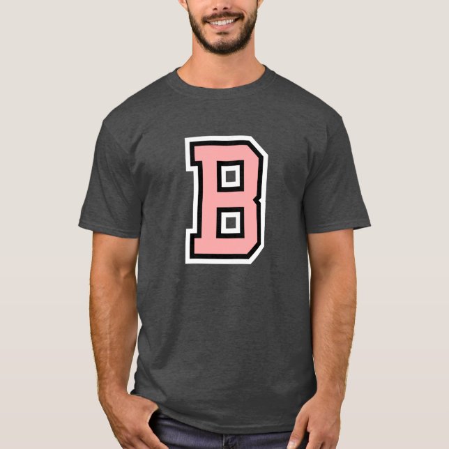 T-shirt Monogramme rose noir blanc collège initial B (Devant)