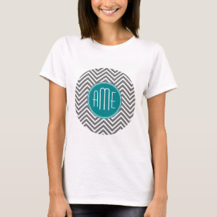 T-shirt Monogramme turquoise de coutume de chevrons de