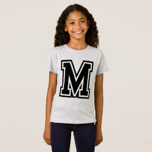 T-Shirt Monogramme Vintage Noir Initiale Universitaire M