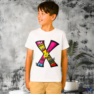T-shirt Monogramme X tribal et doodle coloré et amusant