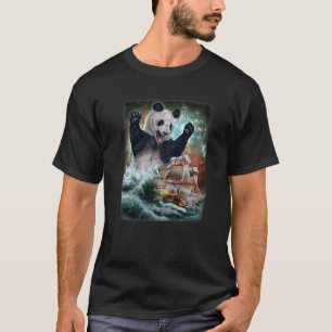 T-shirt Monster Giant Panda En Attaquant Un Bateau De Guer