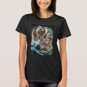 T-shirt Monster Raccoon en Kraken attaquant un navire de g