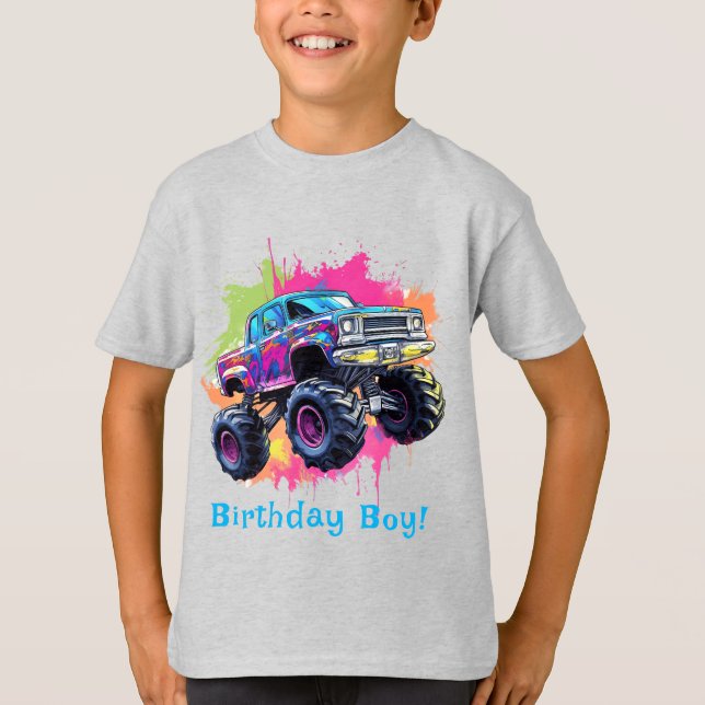 T-shirt Monster Truck Neon Boy fête d'anniversaire (Devant)