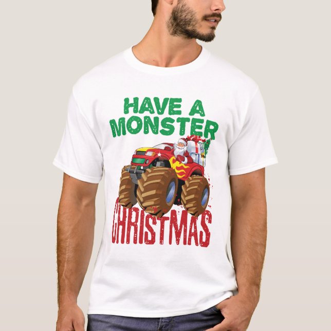 T-shirt Monster Truck Noël Santa Claus Garçons Enfants (Devant)