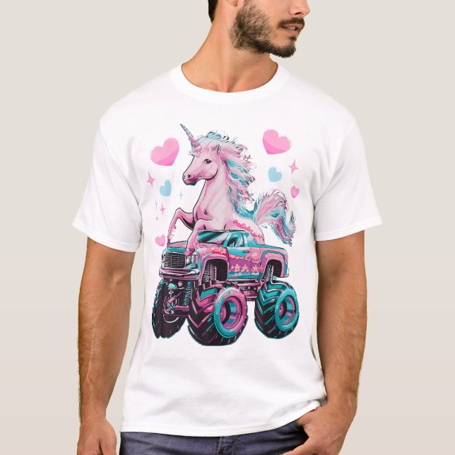 T-shirt Monster Truck Unicorn Fille Anniversaire Fête Mons (Devant)