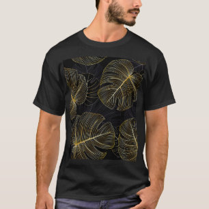 T-shirt Monstère dorée feuille, romantique sans couture fl