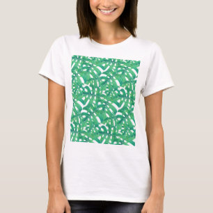 T-shirt Monstère verte tropicale feuille motif sur blanc b
