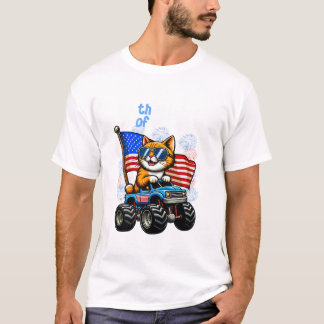 T-shirt Monstre de chat chevauchant le 4 juillet