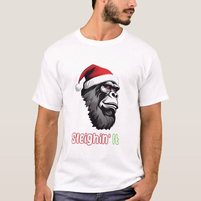 T-shirt Monstre de Noël Gorille Noël Chapeau de Noël (Devant)