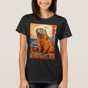 T-shirt Monstre Kaiju Groundhog Manga Animé Rétro Vintage